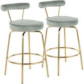 Rhonda 26" Counter Stool in Sage Green Velvet & Gold Metal (Set of 2)